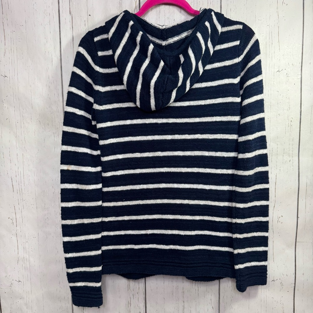 FatFace Striped Knit Hoodie Cardigan Navy White Size 8 Preppy Coastal Grandma - Picture 13 of 15